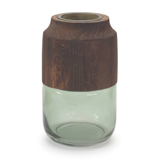 9" Glass Vase with Wood Accent